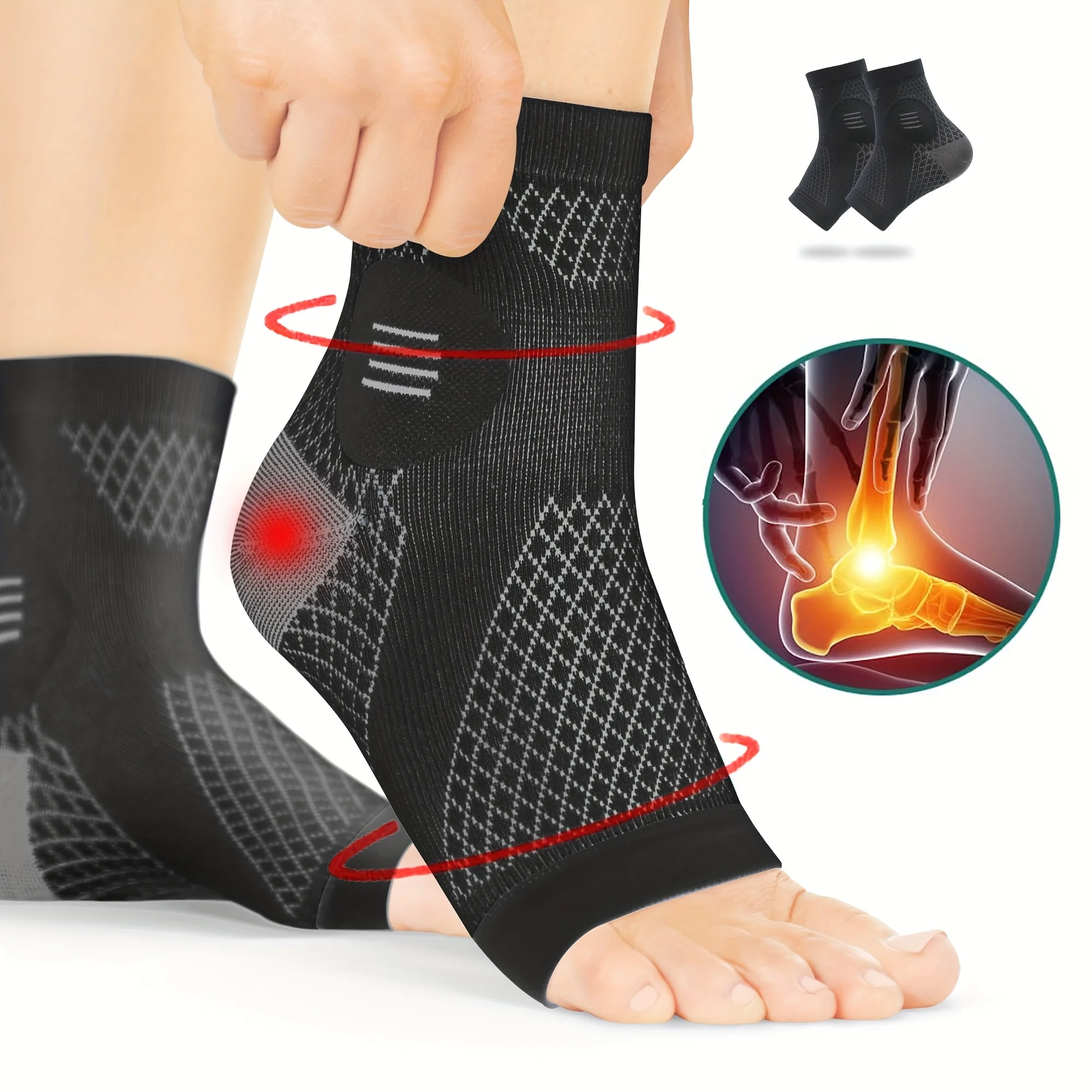 Ankle Brace Sock - 1Pair Ankle Foot Sleeves Compression Open